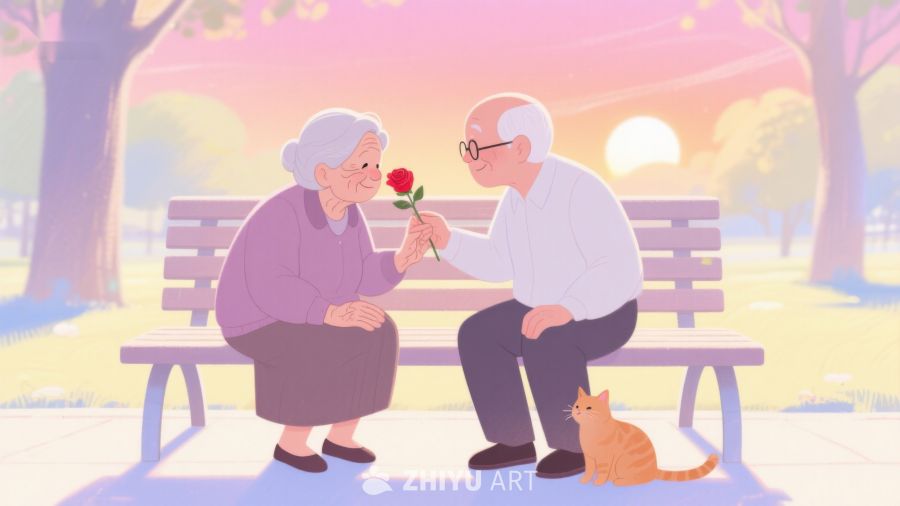 老人公园温馨赠花 210