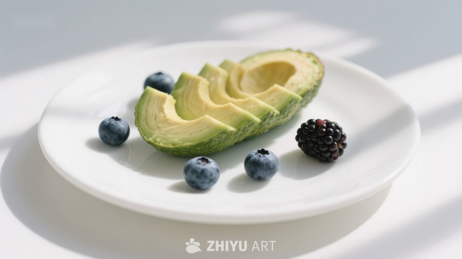 切片牛油果与浆果的清新组合