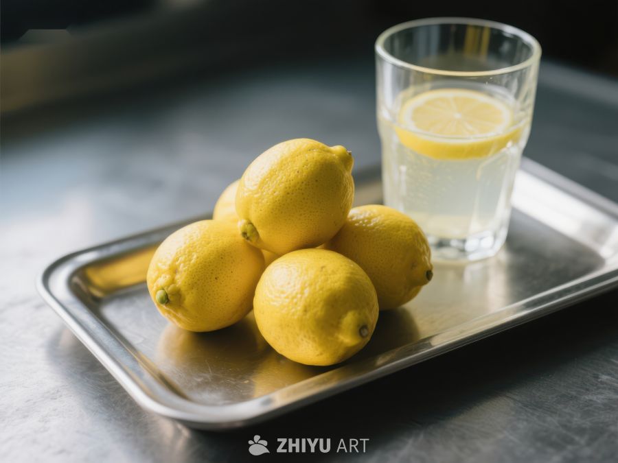 柠檬与柠檬水静置托盘上 238