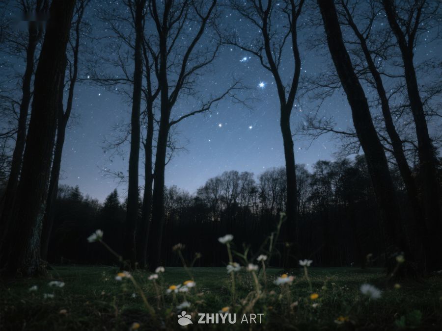 夜空下的森林与野花 324