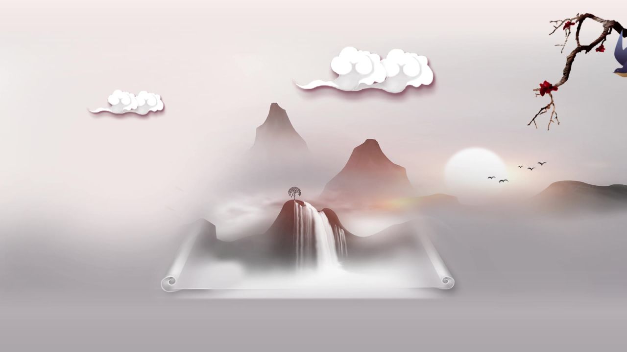 古风卷轴开场LED背景中国风意境水墨山水画舞台视频动态背景素材 15