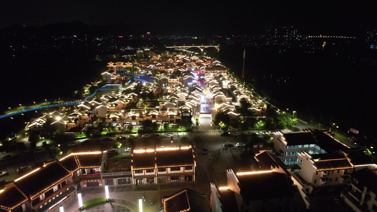 广西崇左太平古城夜景航拍 