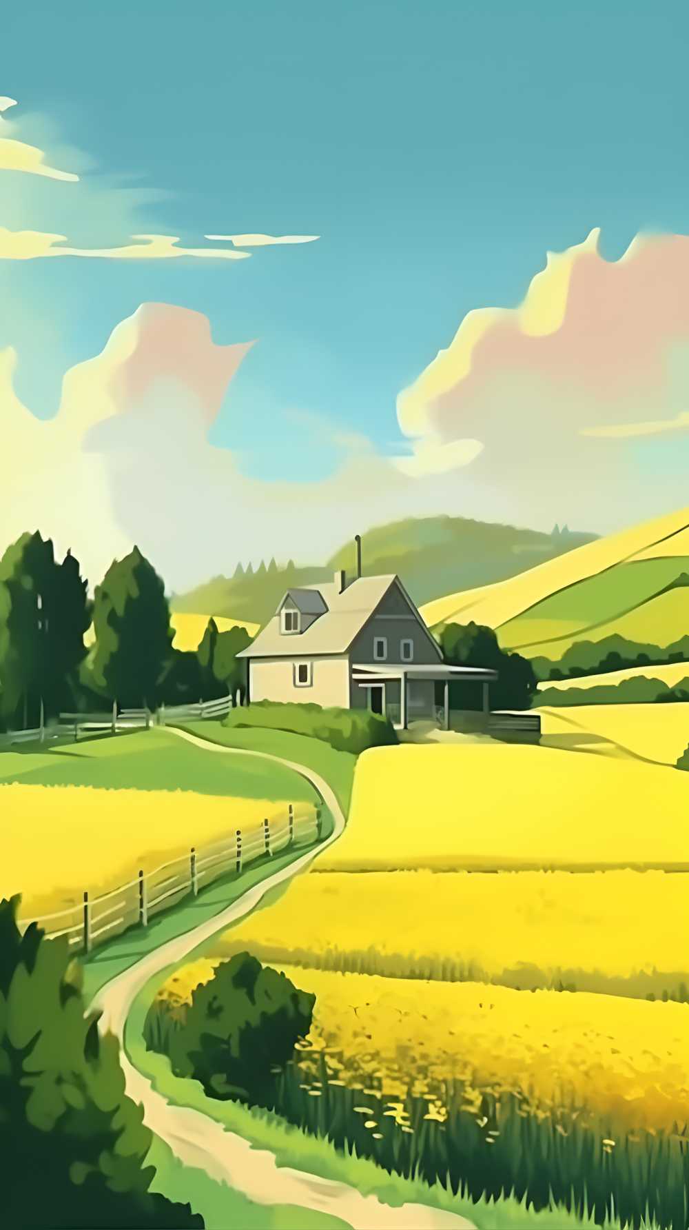 夏季凉爽的插画小草自然美景