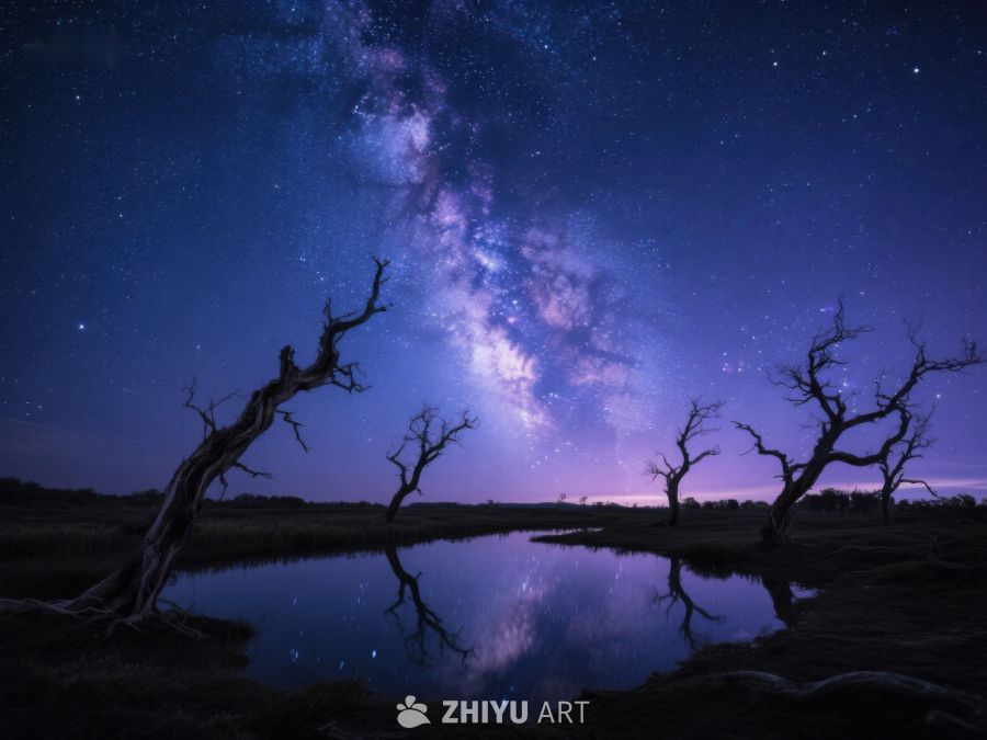 银河映照枯树，夜空静谧如梦 559