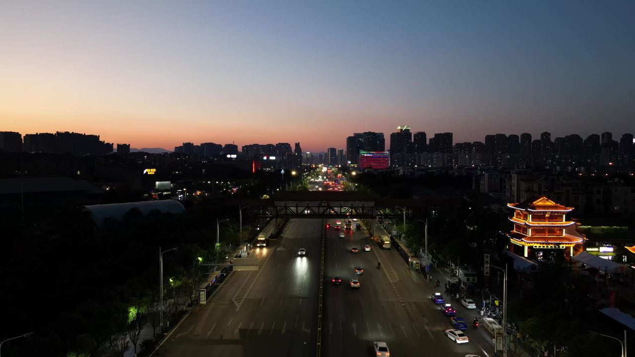 云南昆明官渡古镇夜景航拍