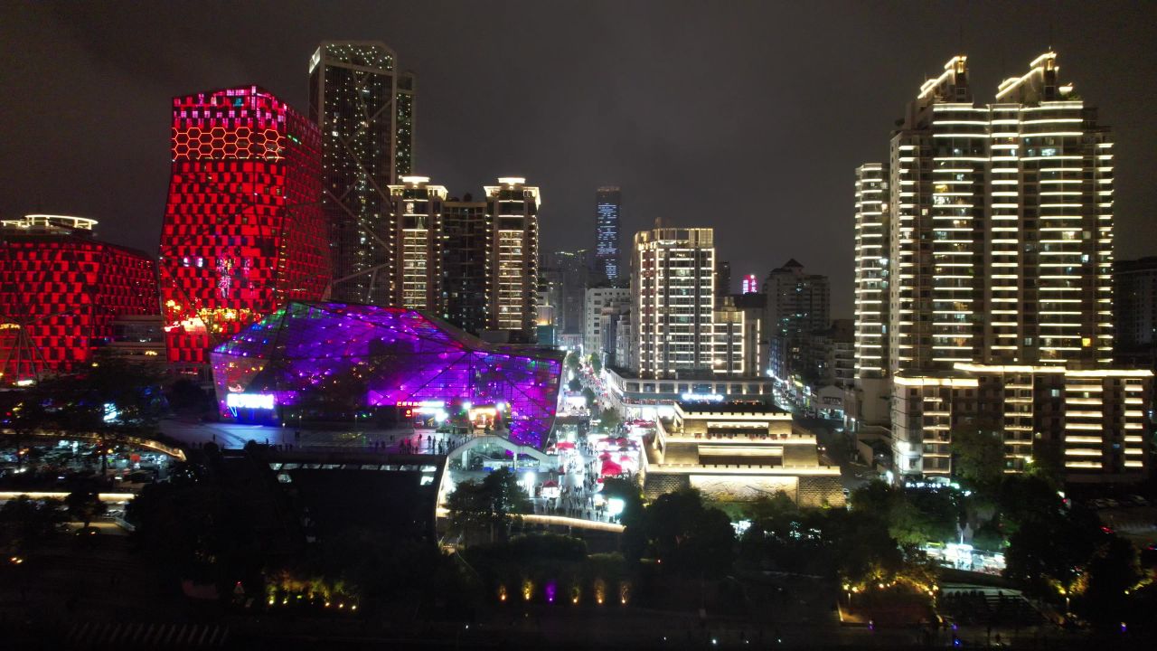 广西柳州五星商业步行街夜景灯光