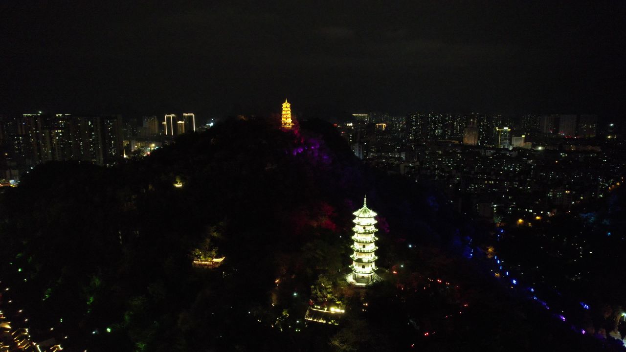 柳州城市夜景灯光航拍