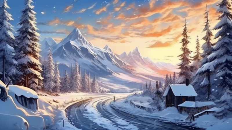 冬季背景图插画雪山雪景 14