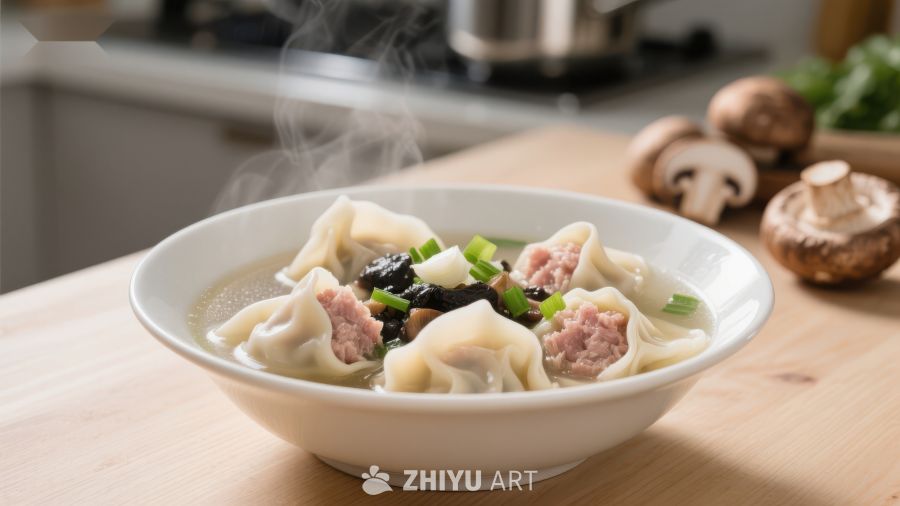 热腾腾的馄饨汤