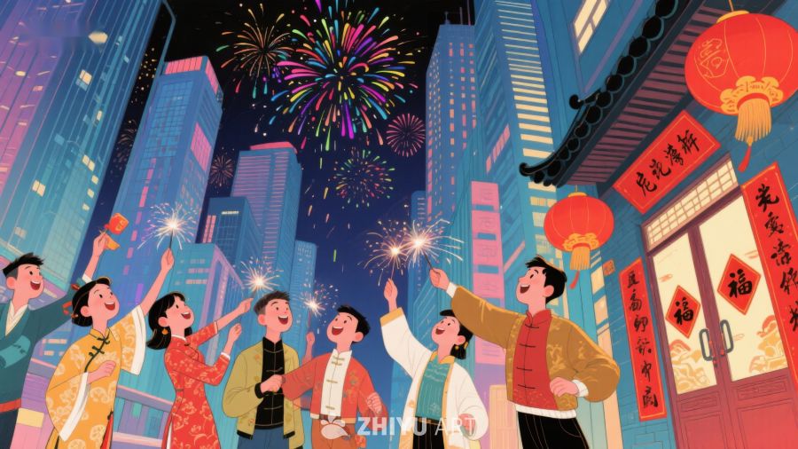 城市夜景中欢庆节日的人群 19