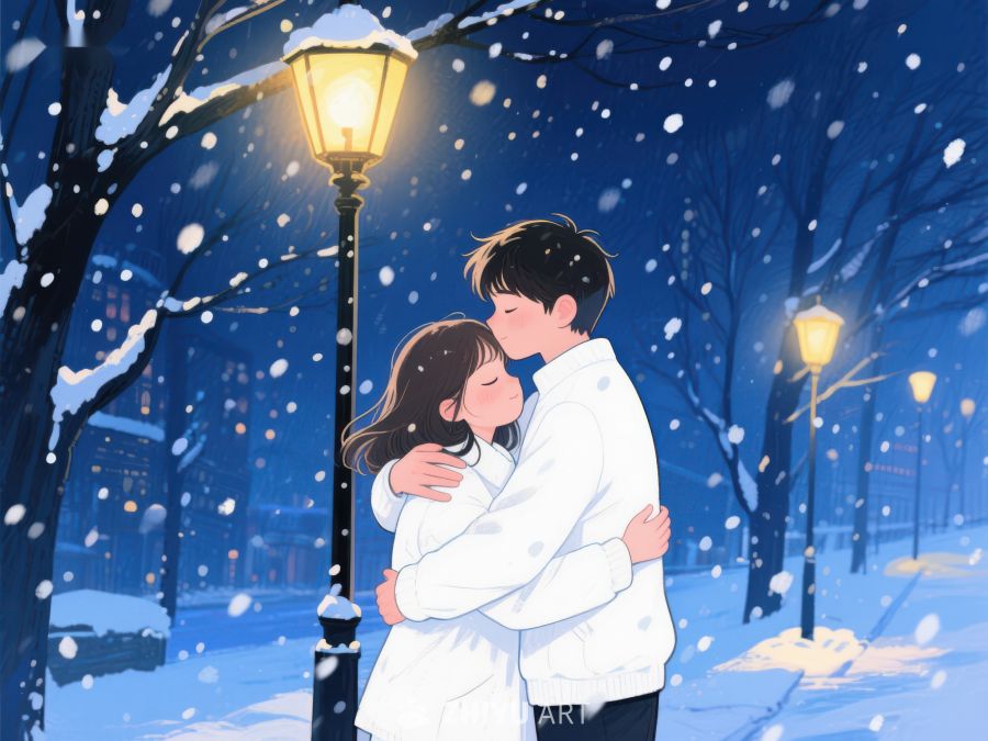 冬夜雪中情侣相拥 179