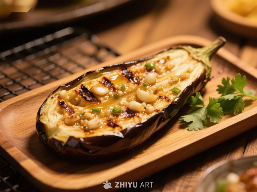 烤茄子配蒜蓉，美味素食佳肴 571