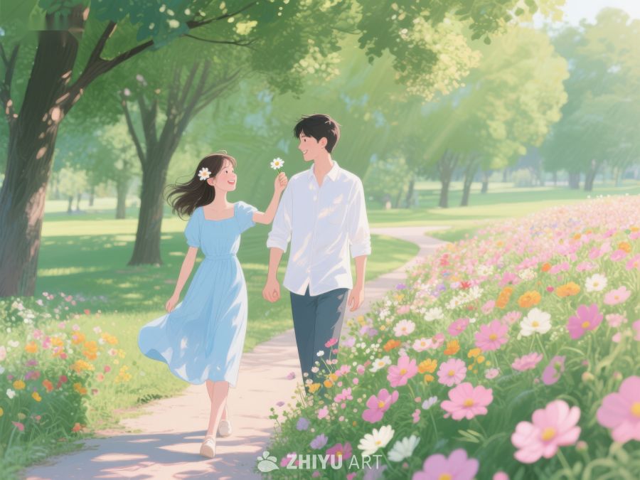 情侣漫步花海，共享美好时光 534