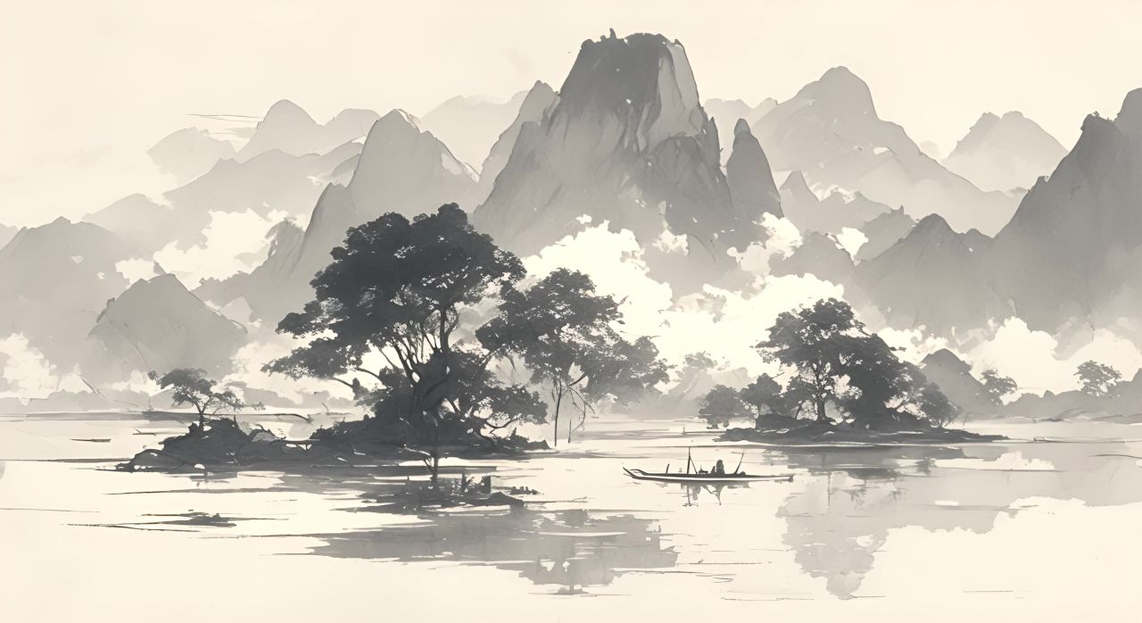 中国风水墨山水画黑白水墨画 2