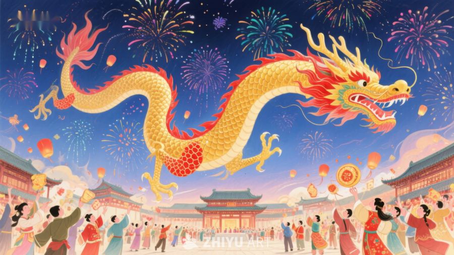 龙舞庆新春，烟花映夜空 651