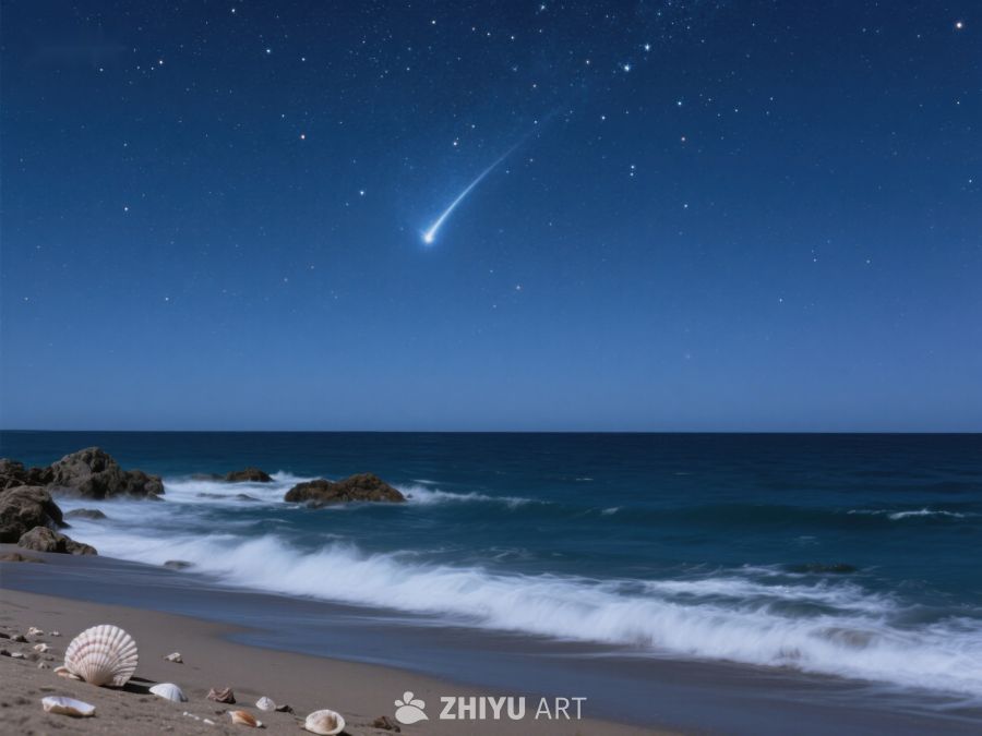 夜空流星划过海边沙滩 263