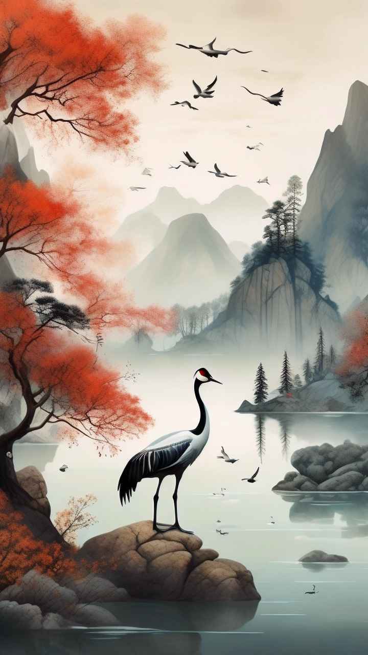 国风鹤山水风景插画 9