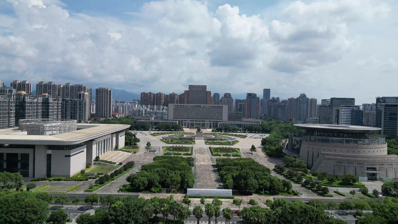 航拍福建龙岩市政府人民广场