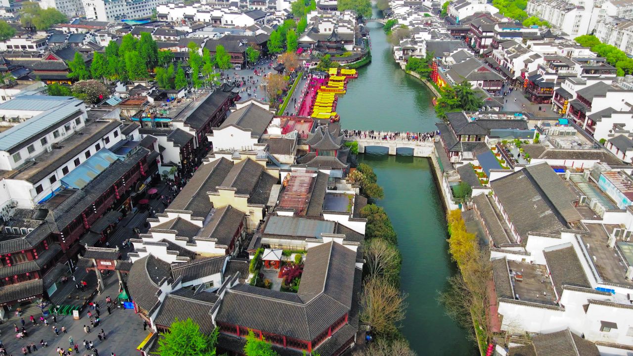 4K航拍南京景区夫子庙