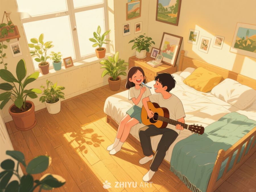 温馨室内，吉他伴奏共度时光 795