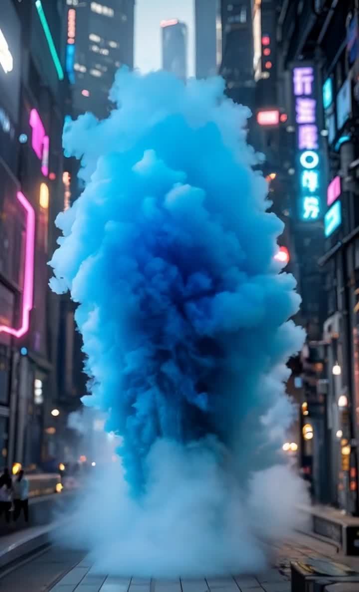 蓝色雾气笼罩的霓虹灯赛博街道