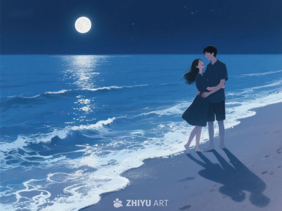 月下情侣海边相拥 1221