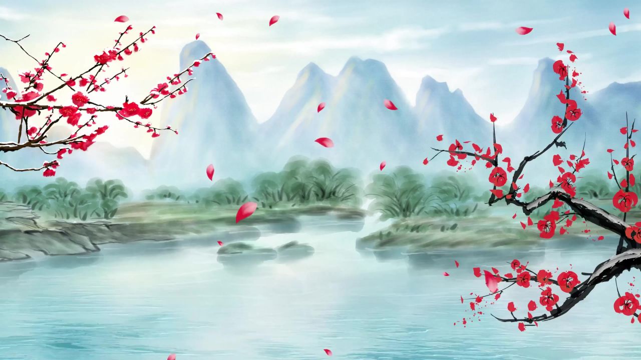 中国风水墨梅花古风戏曲晚会LED视频素材 66