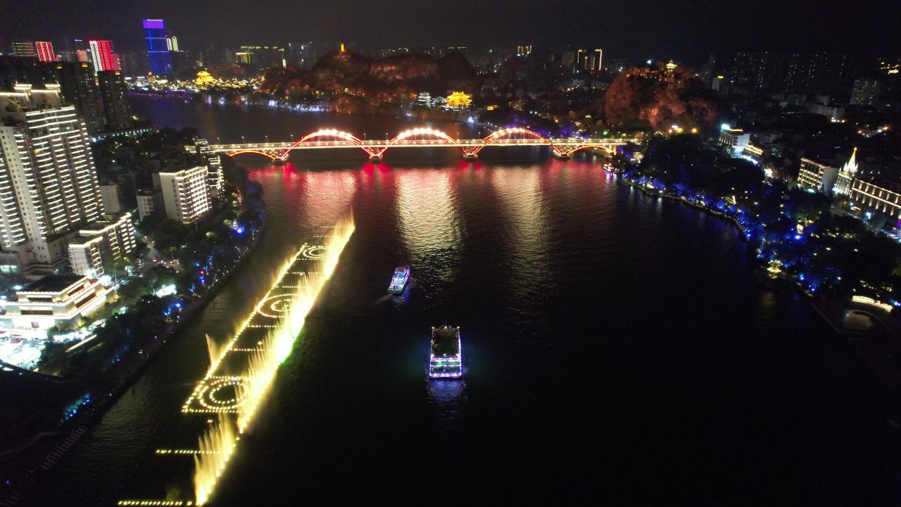 柳州柳江夜景游船航拍
