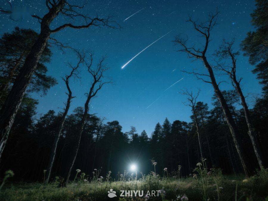 夜空流星划过森林 266