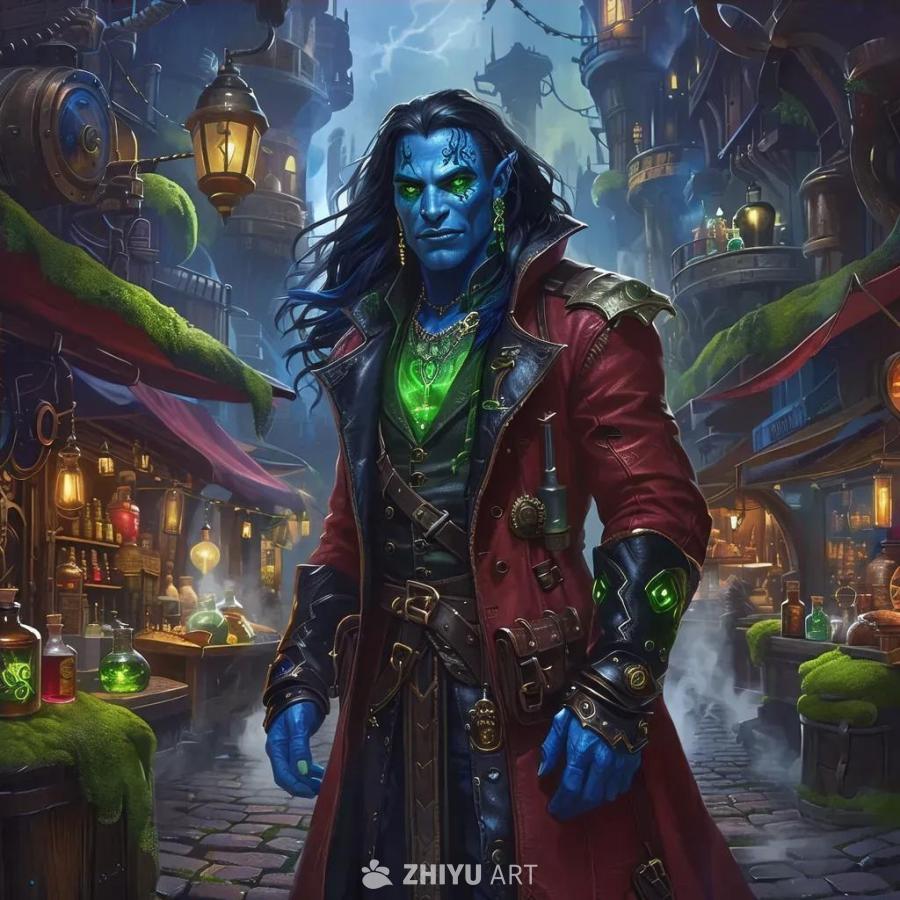 蒸汽朋克风格的地下都市，熙攘着魔法和普通商品，融合