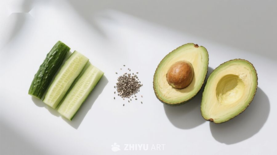 黄瓜与牛油果切片静物