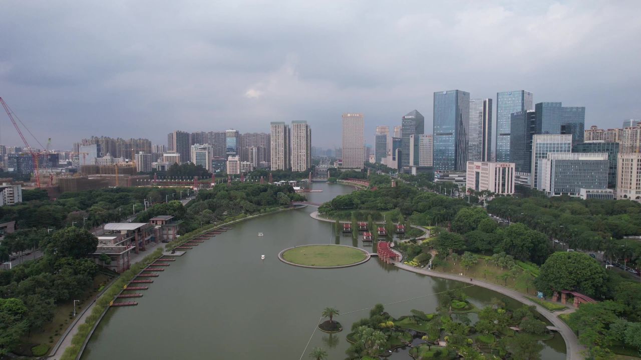 广东佛山千灯湖城市风光航拍
