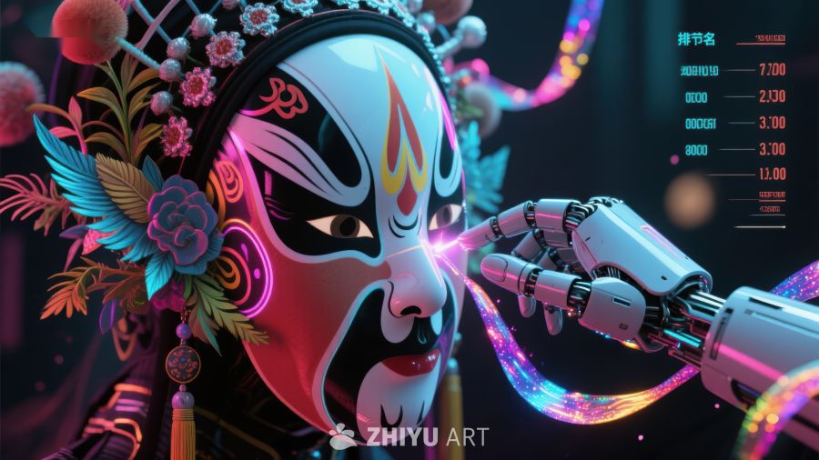 传统戏曲面具与机械臂的奇幻互动 40