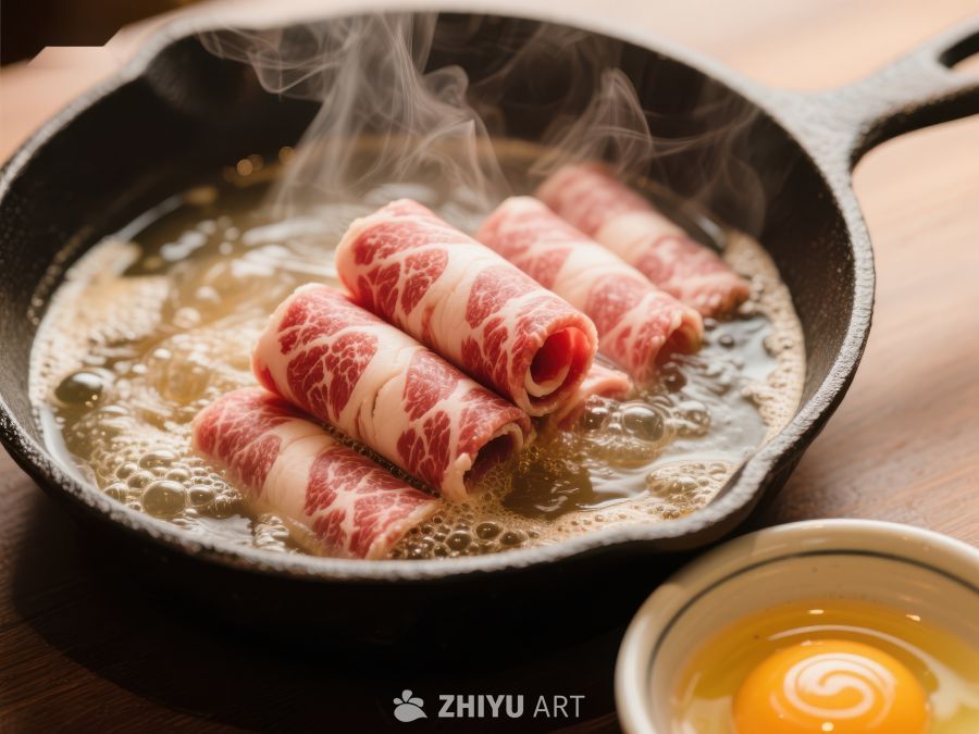 铁锅煎制的肉卷与生鸡蛋 265