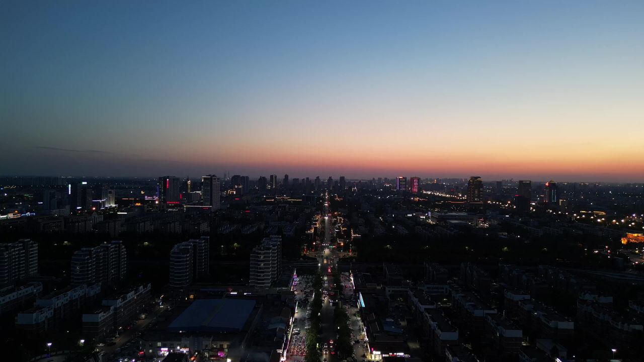  山东东营城市夜景航拍