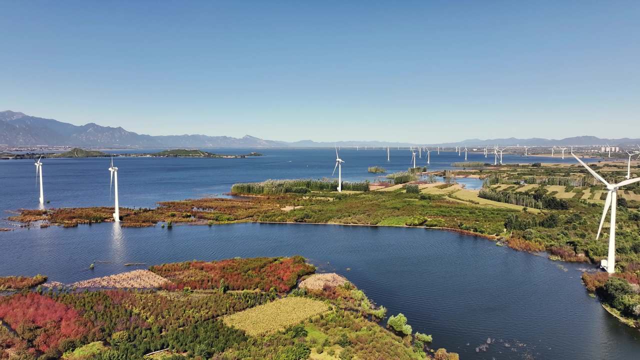 水上风力发电大风车 官厅水库风电场