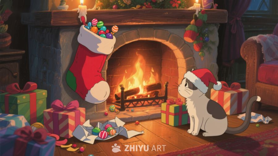 圣诞夜猫咪与礼物 203