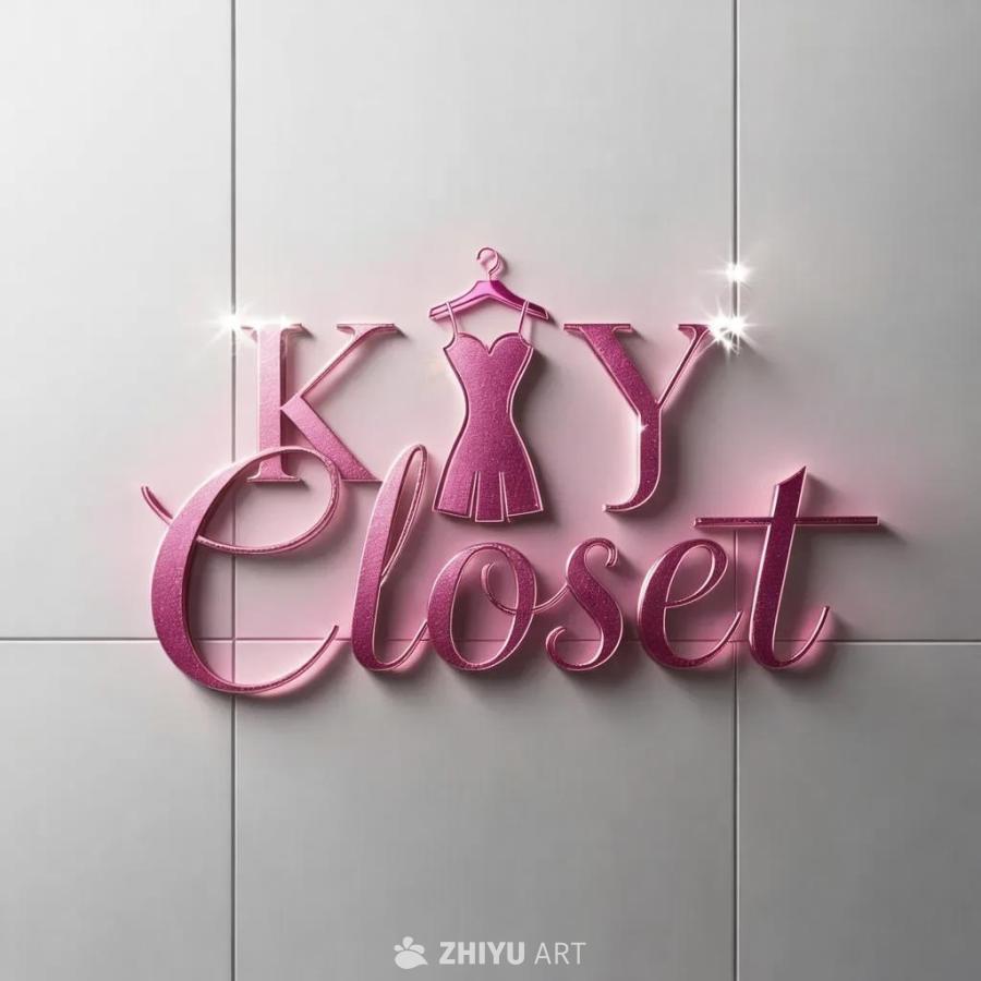 白色背景上，深粉色的“KYY Closet”字样呈