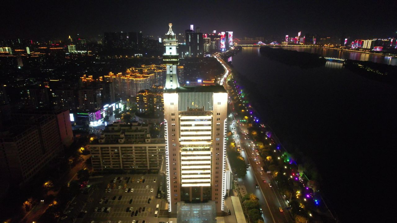 湖南长沙城市夜景灯光航拍
