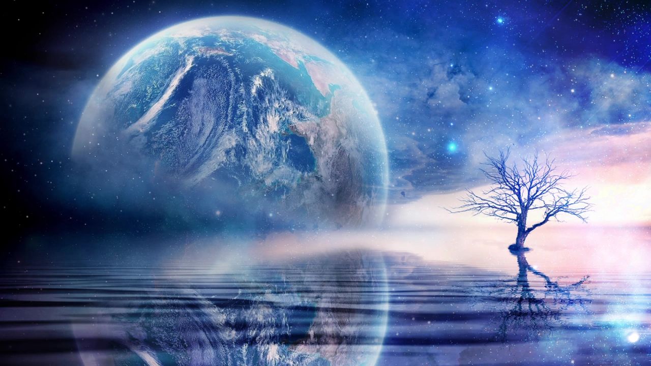 唯美大海上升月亮白月光蓝色夜空圆月明月大屏幕舞台LED视频  117