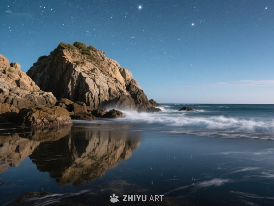 夜空下的岩石海岸 395