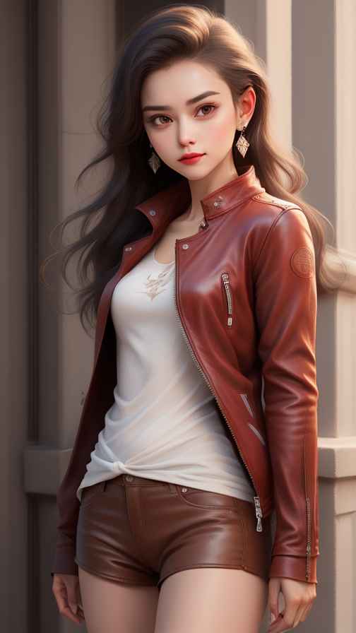 红色皮衣大美女