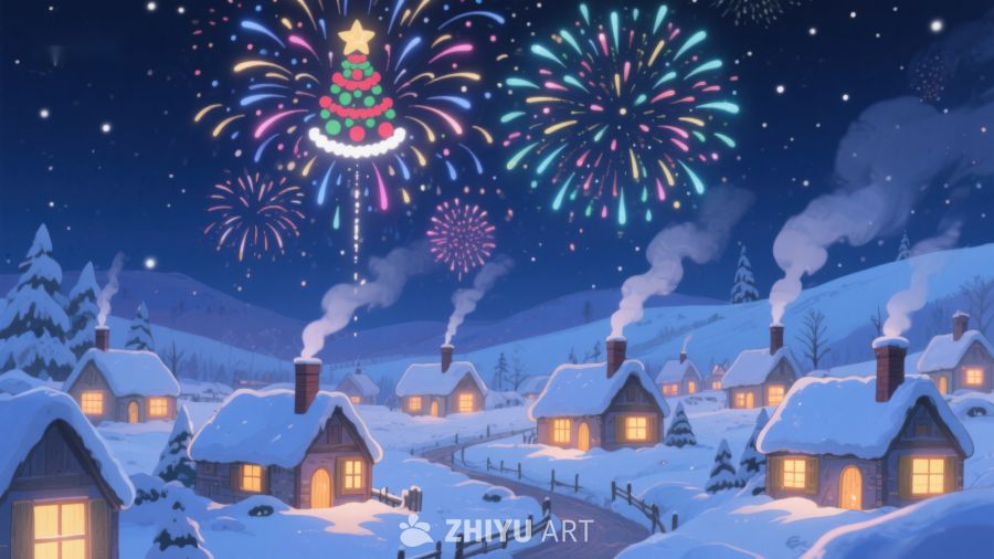 冬夜烟花下的温馨小镇 129