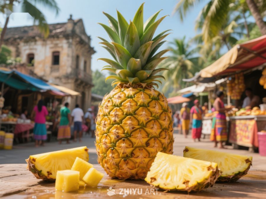 市场前的菠萝与切片 535