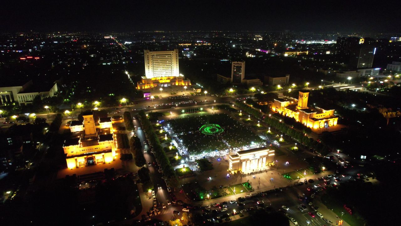 山东东营城市夜景灯光航拍 