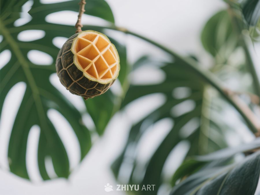 悬挂的菠萝与绿叶背景 727