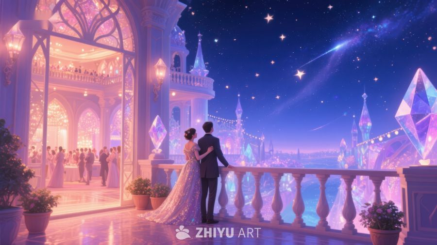 梦幻宫殿夜景中的浪漫时刻 250