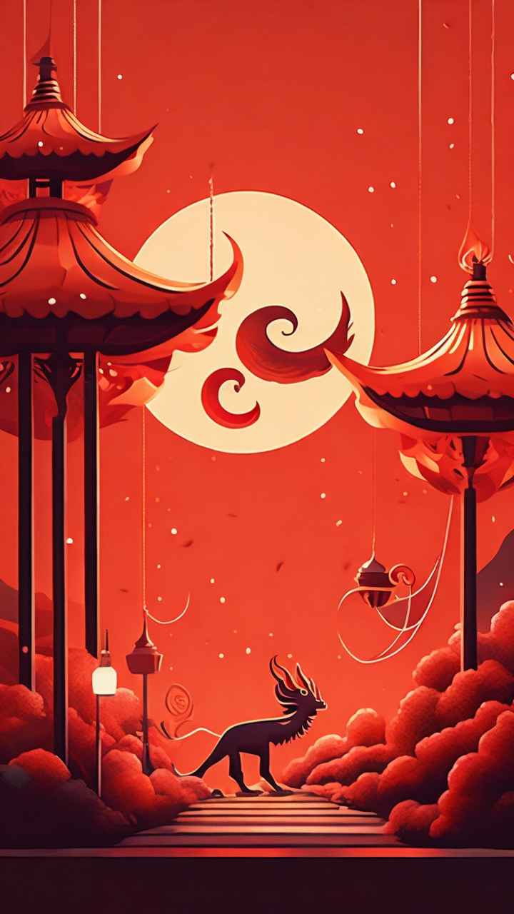 过年春节游龙灯简约插画 29