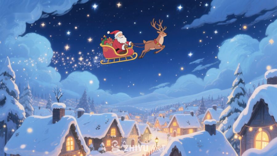 圣诞夜空中的雪橇飞行 178