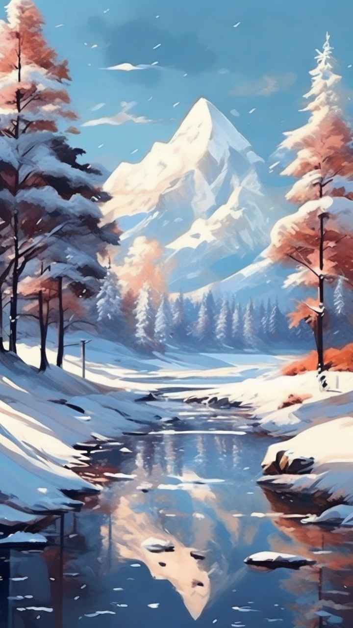 冬季背景图插画雪山雪景 79
